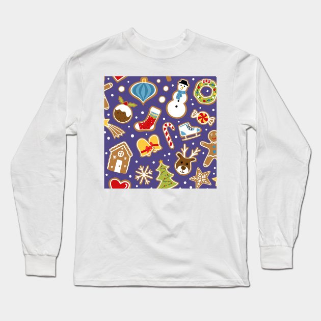 Christmas Pattern Long Sleeve T-Shirt by Salty Siren Studios